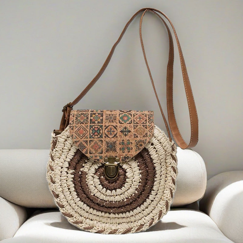 Versatile Stylish Crossbody Shoulder Small Round Paper Woven Straw Bag