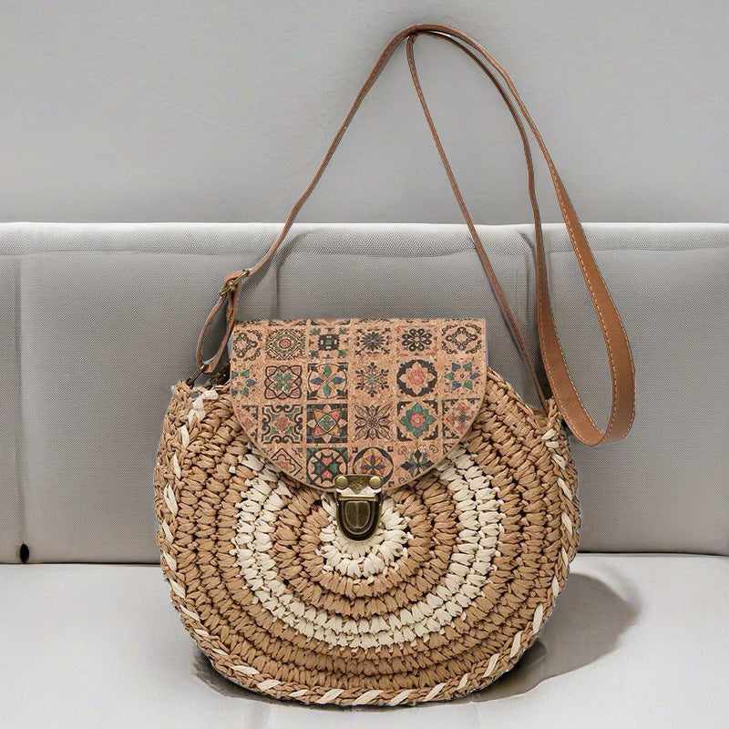 Versatile Stylish Crossbody Shoulder Small Round Paper Woven Straw Bag