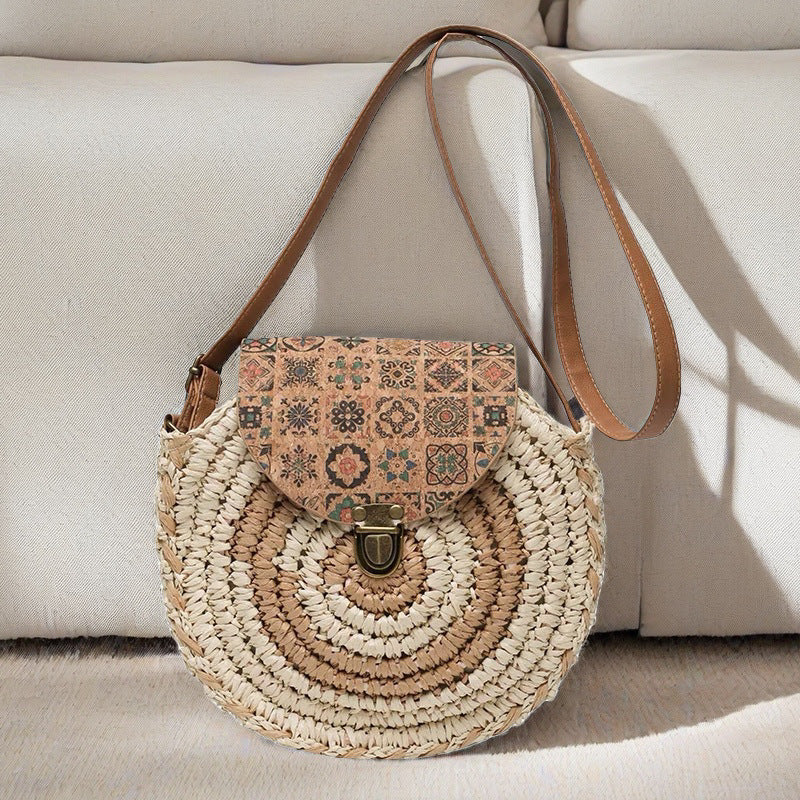 Versatile Stylish Crossbody Shoulder Small Round Paper Woven Straw Bag