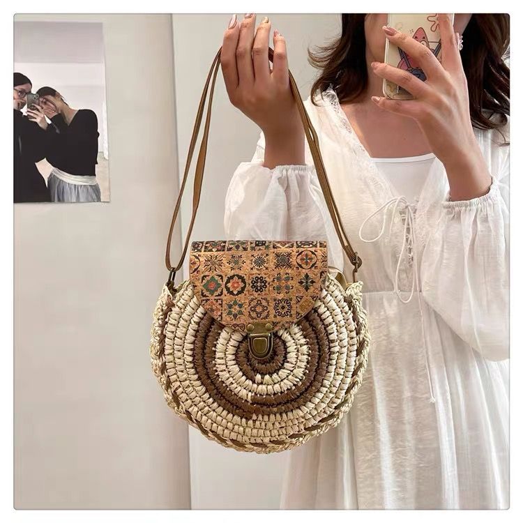 Versatile Stylish Crossbody Shoulder Small Round Paper Woven Straw Bag