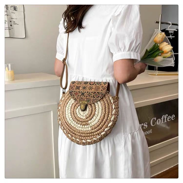 Versatile Stylish Crossbody Shoulder Small Round Paper Woven Straw Bag