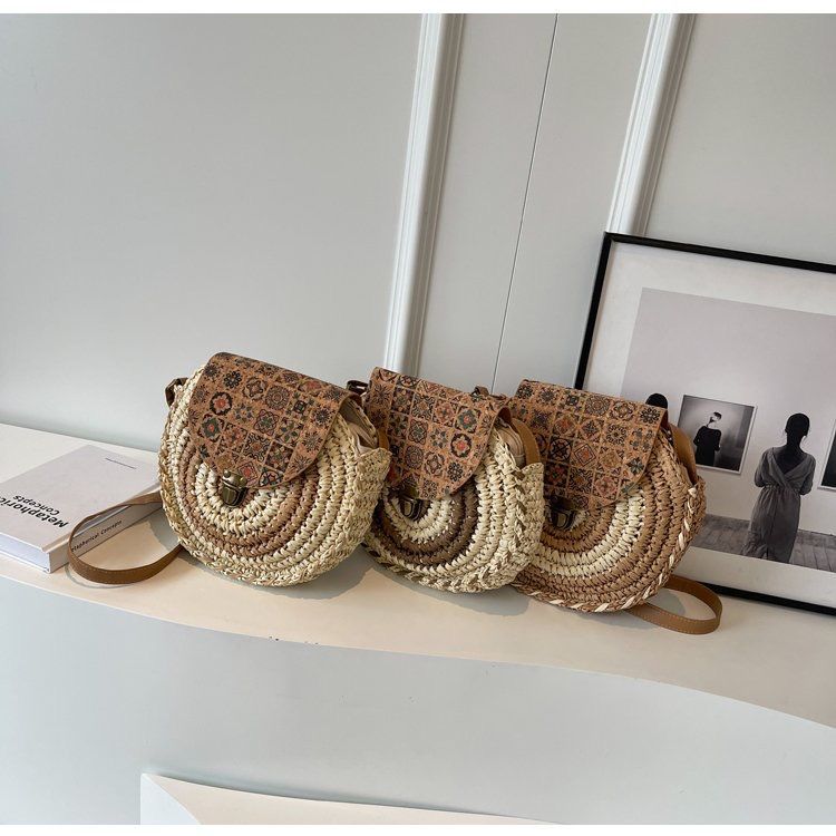 Versatile Stylish Crossbody Shoulder Small Round Paper Woven Straw Bag
