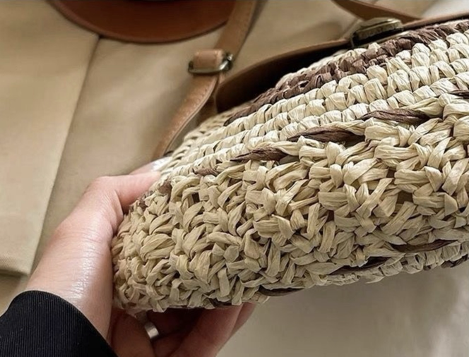 Versatile Stylish Crossbody Shoulder Small Round Paper Woven Straw Bag