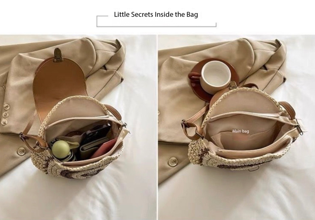 Versatile Stylish Crossbody Shoulder Small Round Paper Woven Straw Bag