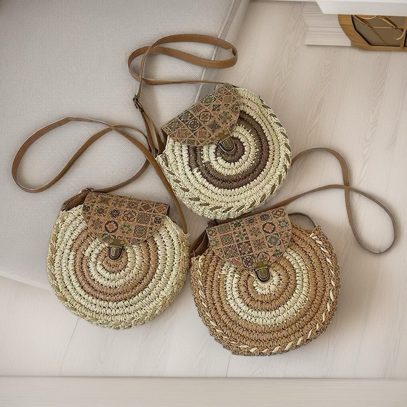 Versatile Stylish Crossbody Shoulder Small Round Paper Woven Straw Bag