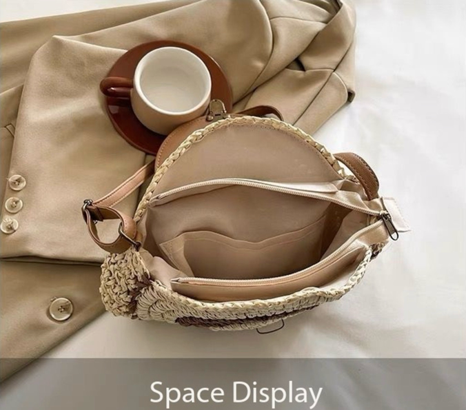 Versatile Stylish Crossbody Shoulder Small Round Paper Woven Straw Bag